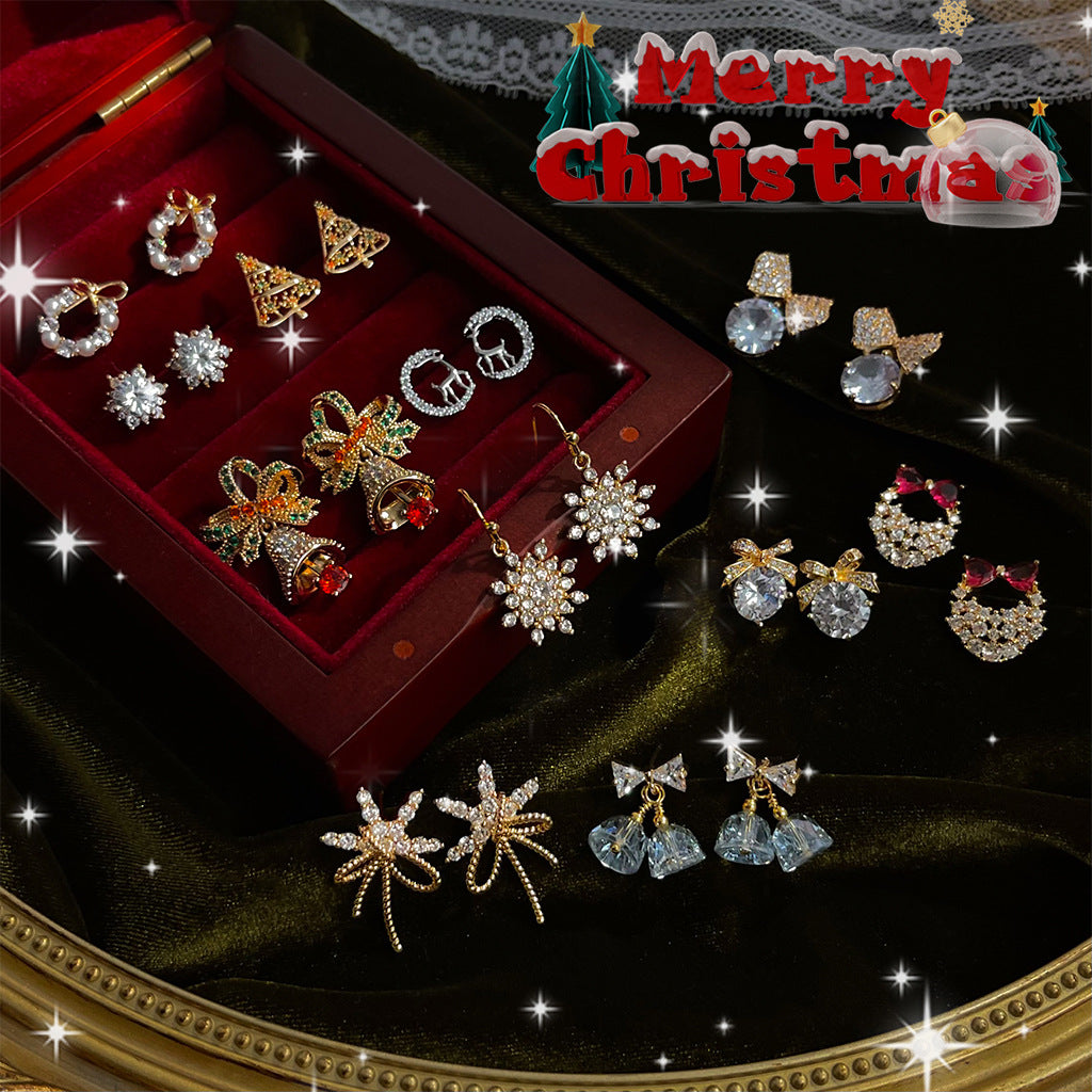 Wholesale Medieval Christmas Series Zircon Bell Bow Earrings